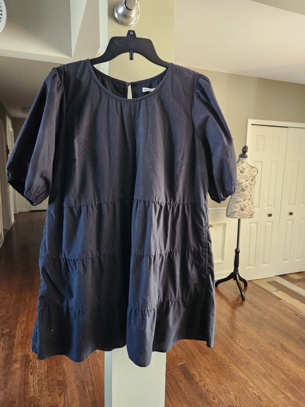 Abercrombie & Fitch Womens Black Puff-Sleeve Tiered Dress Size XLP